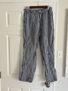 J. Crew Navy and White Stripe Linen Pants